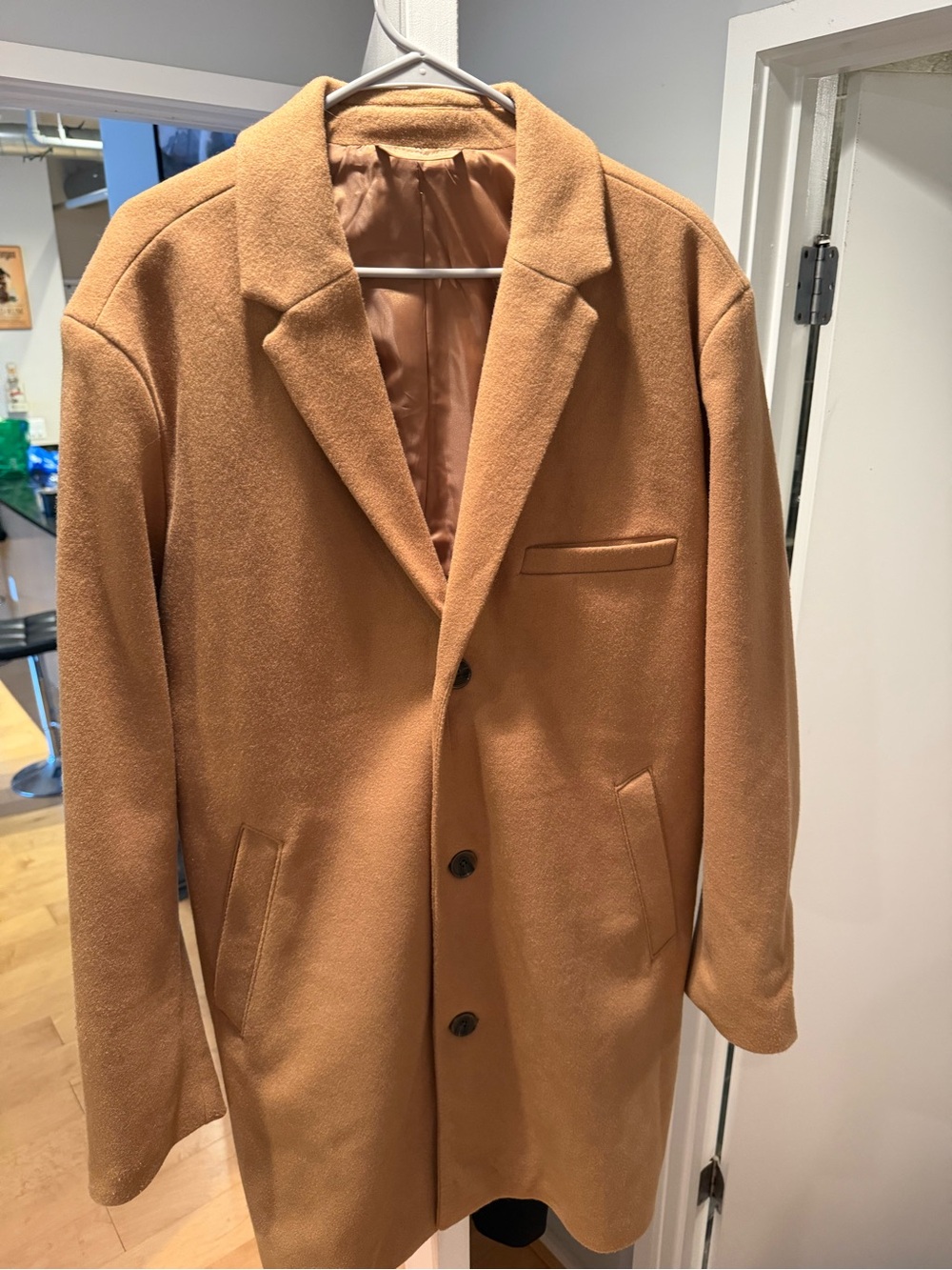 Men's Camel Brown Wool-Blend Pea Coat